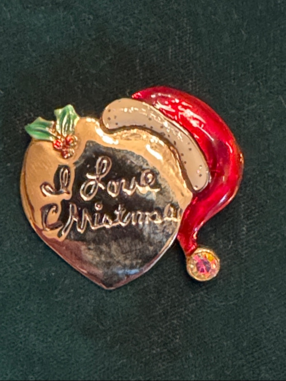 Festive 'Love Christmas' Heart Pin with Santa Hat